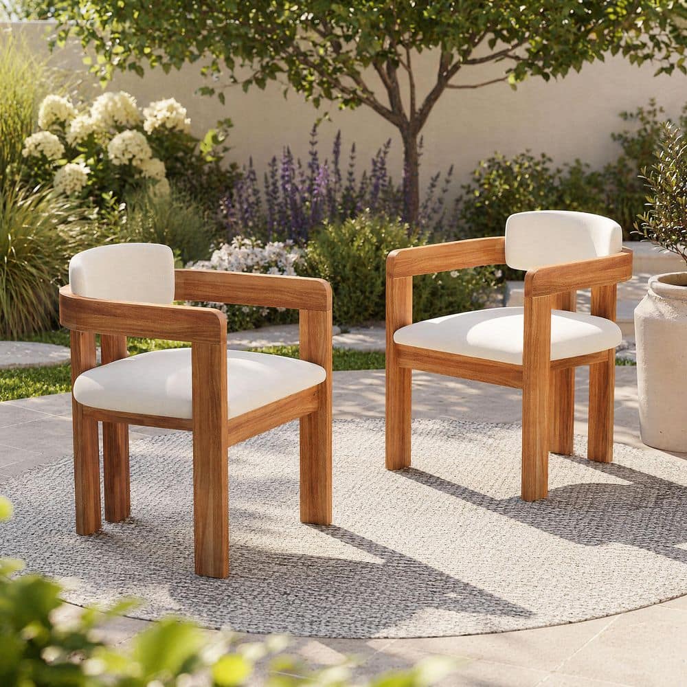 Natural Acacia Wood Outdoor Dining Chairs with Weather-Resistant Beige Cushions for Garden Balcony Backyard (2-Pack) price history on PriceWatchPro