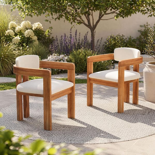 Ama pear Natural Acacia Wood Outdoor Dining Chairs with Weather
