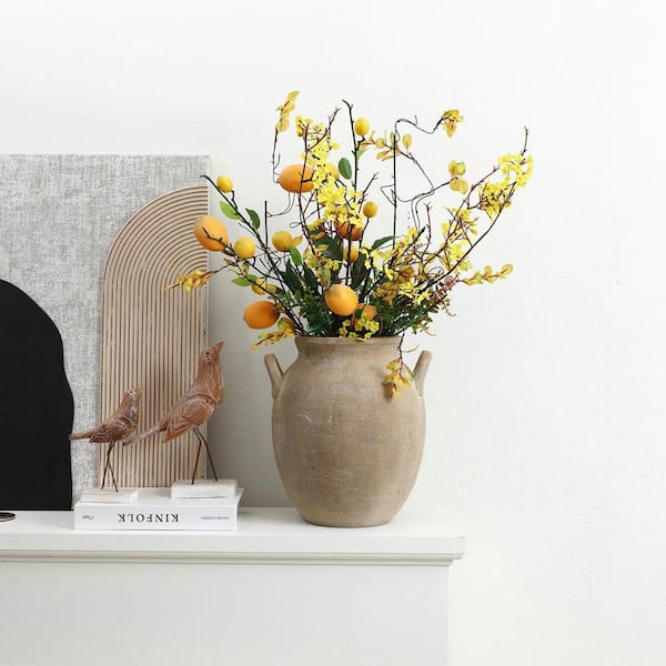 <Telo> CRESCENT【UNWASTED LIMITED COLOR】 LuxenHome 12.6 in. Tall Rustic Antiqued Brown Terracotta Round