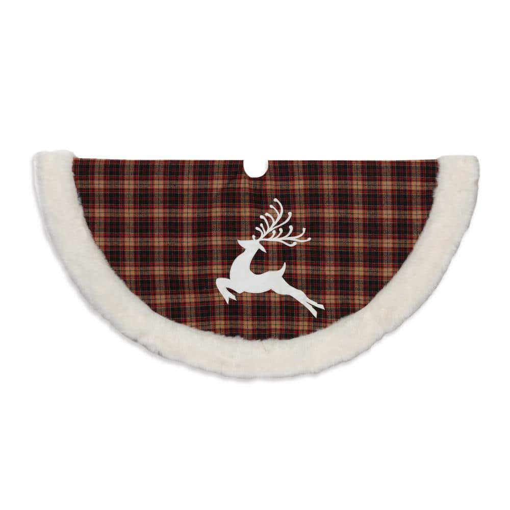 GERSON INTERNATIONAL 48 in. D Christmas Buffalo Plaid Tree Skirt with Deer