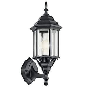 Chesapeake 17 in. 1-Light Black Outdoor Hardwired Wall Lantern Sconce with No Bulbs Included (1-Pack)