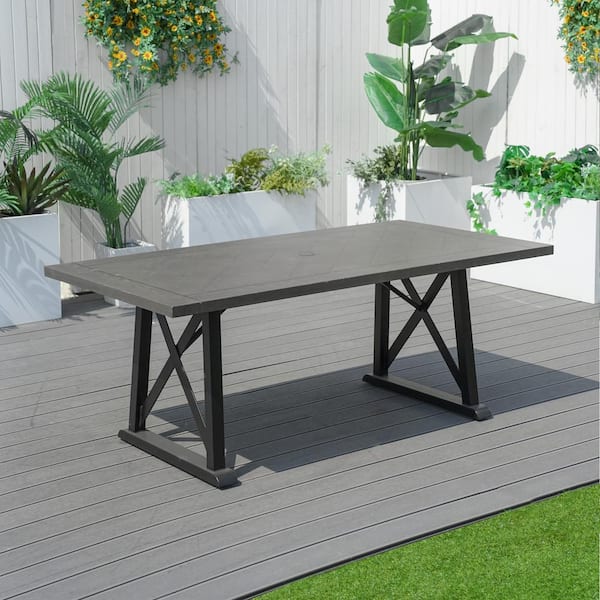 moda furnishings Ocean Black Rectangular Metal Outdoor Dining Table