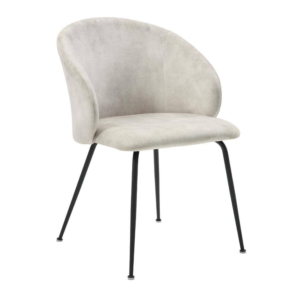 Beige Velvet Upholstered Low Back Side Chair with Metal Legs