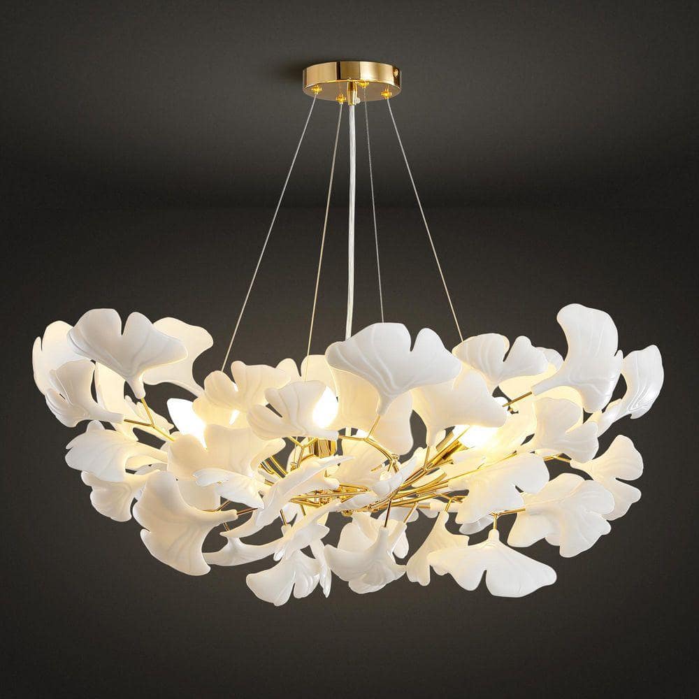 Gleam Flare 6 Light Gold Chandelier, Luxury Ginkgo Branch