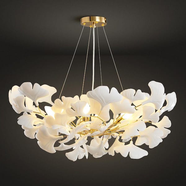 6 Light Gold Chandelier, Luxury Ginkgo Branch Chandelier for Living Room, Dining Room, Foyer, Kitchen Island-L31 in.