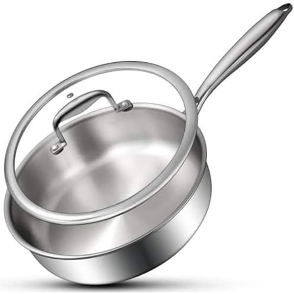 3QT Stainless Steel Deep Saute Pan with Lid 10 Inch Multipurpose Skillet Induction Oven Dishwasher Safe Heavy Duty