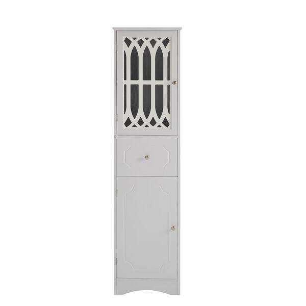 Unbranded 16.5 in. W x 14.2 in. D x 63.8 in. H White Freestanding Storage Linen Cabinet with Drawer and Doors