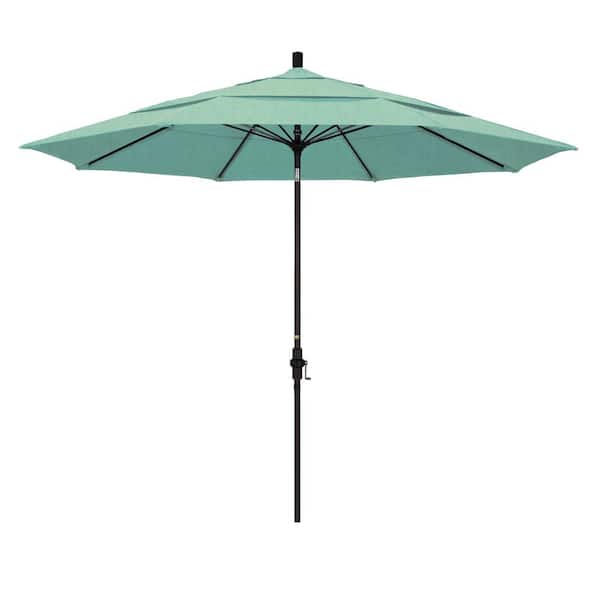 California Umbrella 11 ft. Bronze Aluminum Market Patio Umbrella with Fiberglass Ribs Collar Tilt Crank Lift in Spectrum Mist Sunbrella