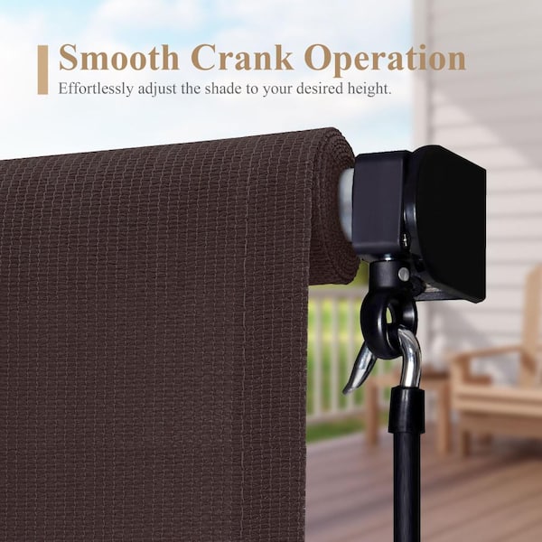 vicllax 9 ft. x 8 ft. Chocolate Outdoor Roller Shade with Hand