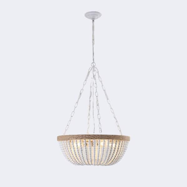 bessten Atalanta 5 light Bohemian style Oak White Wood Beaded Chandelier (No Bulbs)