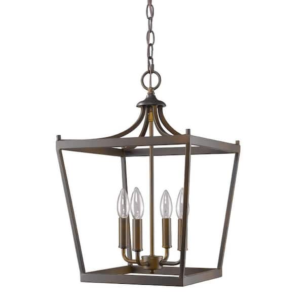 60-Watt 4-Light Bronze Pendant Light with Metal, No Bulbs Included