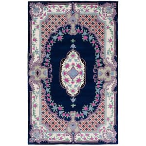 Bellagio Navy/Ivory 8 ft. x 10 ft. Floral Border Area Rug