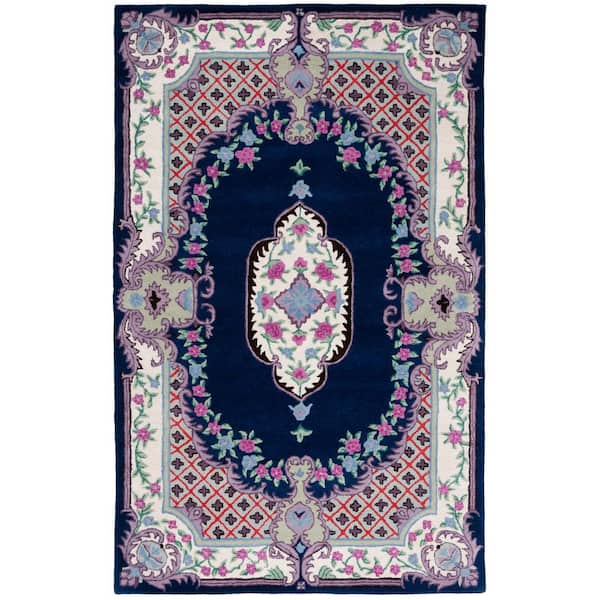 SAFAVIEH Bellagio Navy/Ivory 8 ft. x 10 ft. Floral Border Area Rug