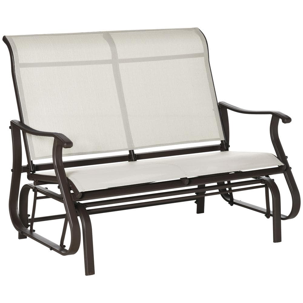 Outsunny Cream White Metal Outdoor Double Glider Bench with Outsunny Cream White Metal Outdoor Double Glider Bench with