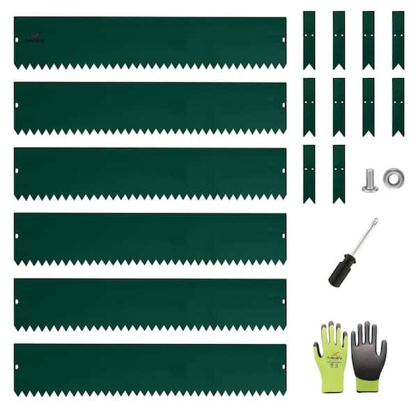 6 Pack 8 in. H x 40 in. W Green Garden Landscape Galvanized Steel Edging with Gloves and 10-Stakes