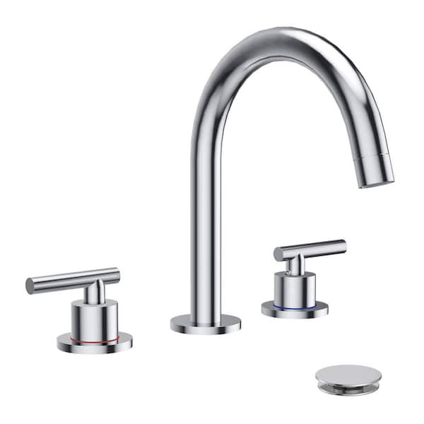 8 in. Widespread Double Handle High-Arc Bathroom Faucet Water-Saving with Drain Kit in Polished Chrome