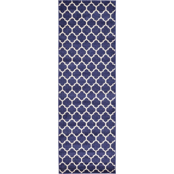 Unique Loom Trellis Philadelphia Navy Blue/Beige 2' 7 x 8' 0 Runner Rug