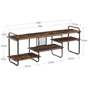 Industrial Television Stand for 65 in. TV Entertainment Center/Media Console Table with Open Storage Shelves, Brown