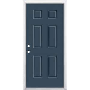 36 in. x 80 in. 6-Panel Right-Hand Inswing Painted Smooth Fiberglass Prehung Front Exterior Door with Brickmold