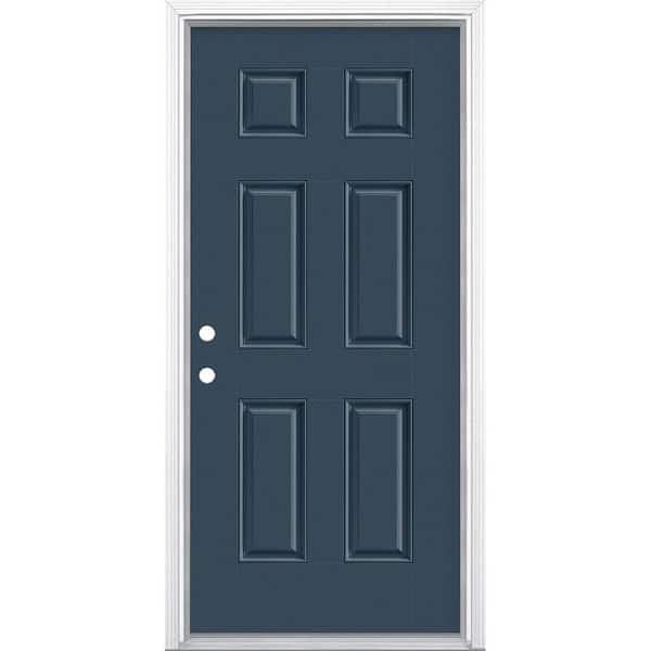 Masonite 36 in. x 80 in. 6-Panel Right-Hand Inswing Painted Smooth Fiberglass Prehung Front Exterior Door with Brickmold