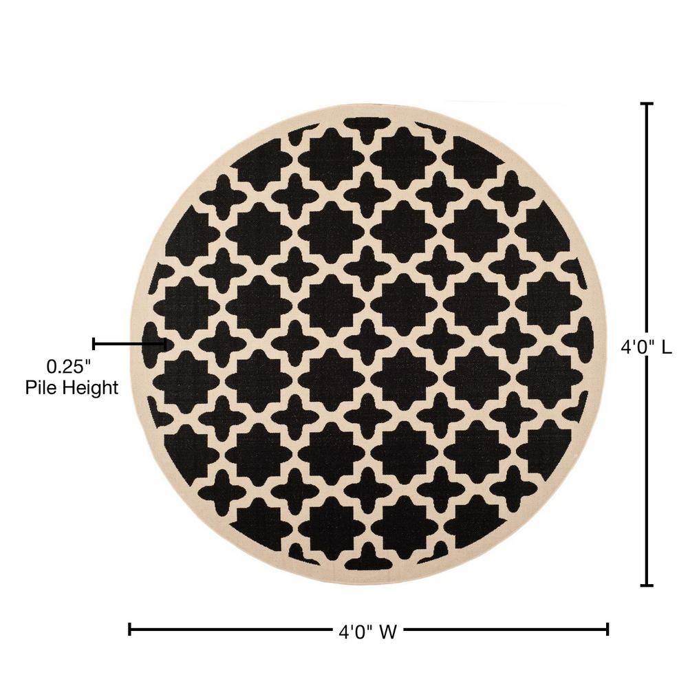 Courtyard Reversible 47" Round Black & Beige Synthetic Area Rug