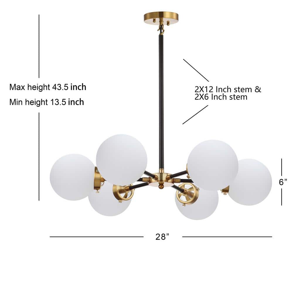 Caleb 28" Brass Gold & Black Sputnik LED Chandelier with Frosted Glass