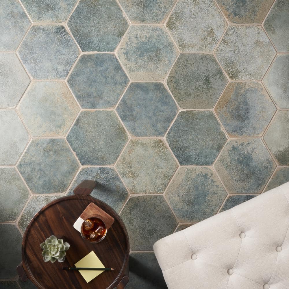 Mandalay Hex Green Polished Porcelain Floor and Wall Tile