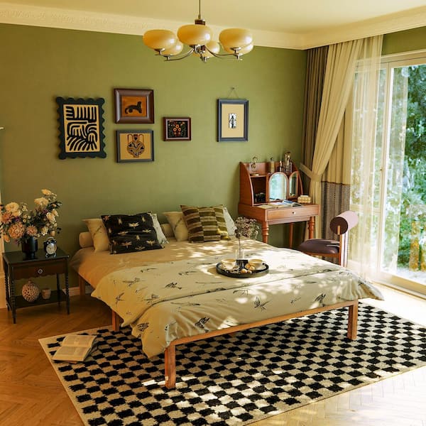 Classic Light Brown Wooden Queen Platform Bed Frame