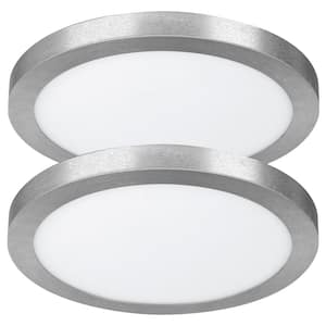 15 in. Nickel Dimmable Integrated Color Selectable LED Edge-Lit Round Flat Panel Ceiling Flush Mount (2-Pack)