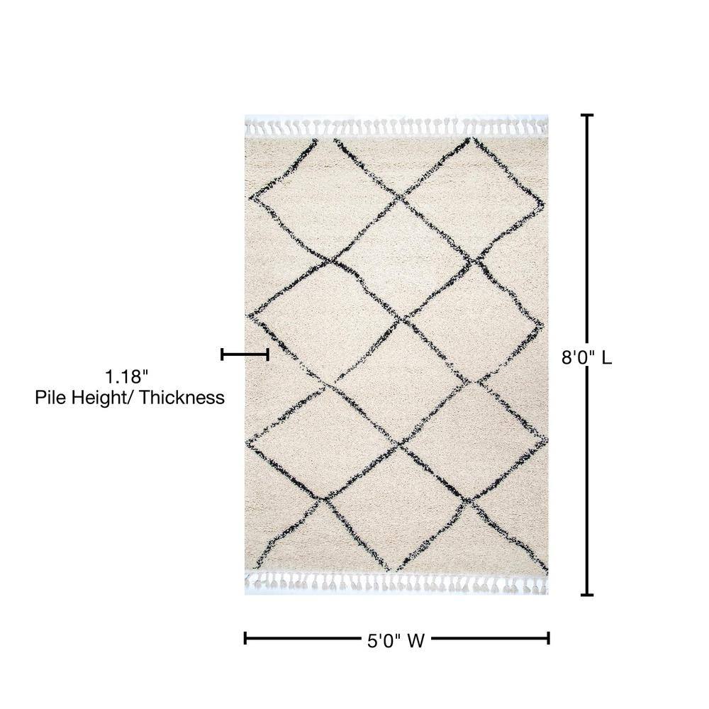 Off-White Oval Braided Shag Area Rug with Tassels