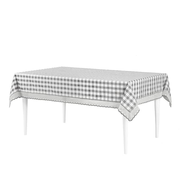 ACHIM Buffalo Check 60 in. W x 84 in. L Grey Checkered Polyester/Cotton Rectangular Tablecloth