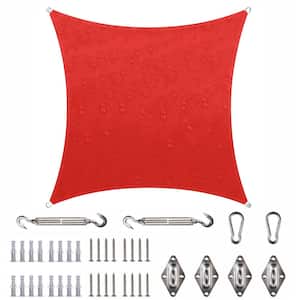 14 ft. x 14 ft. Waterproof Red Square Sun Shade Sail 220 GSM with Hardware Installation Kit
