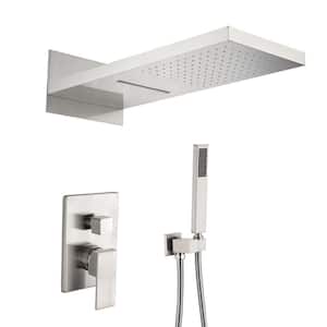1-Handle 3-Spray Wall Mount Shower Faucet 9 in. Rainfall Shower Head Shower Hand in Brushed Nickel (Valve Included)