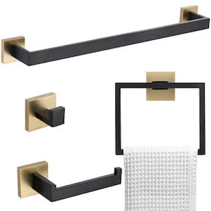 4-Piece Bath Hardware Set with Towel Ring Toilet Paper Holder Towel Hook and 23.6 in. Towel Bar in Black and Gold