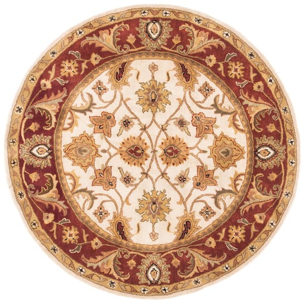 SAFAVIEH Classic Ivory/Red 4 ft. x 4 ft. Round Border Area Rug CL244D ...