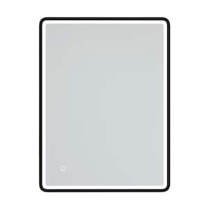 24 in. W x 32 in. H Rectangular Framed Wall-Mounted Bathroom Vanity Mirror with Anti-Fog LED Light in Black