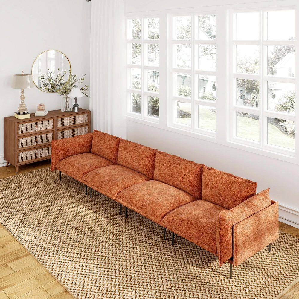 Mid-Century 147 in. 4-Seater Tapered Arm Velvet Modular Sectional Sofa, Minimalist Couch with High Metal Leg in. Orange price history on PriceWatchPro