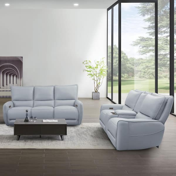 Elvera 2-Piece Pale Blue Leather Living Room Set