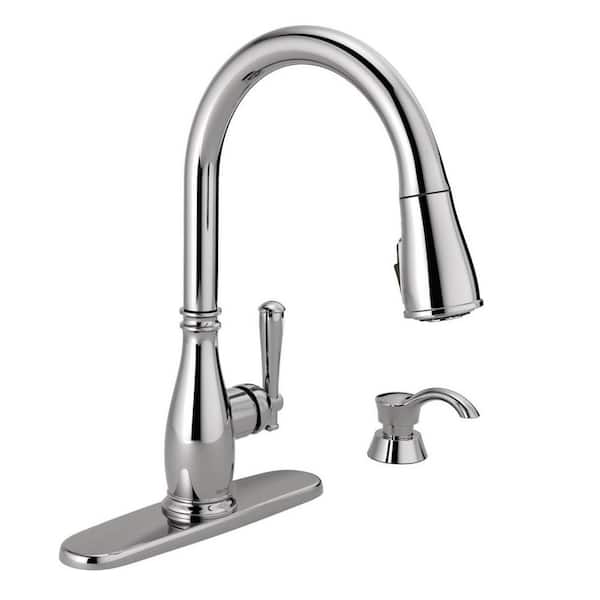 Delta Charmaine Single-Handle Pull-Down Sprayer Kitchen Faucet with Soap Dispenser and Shield Spray Technology in Chrome