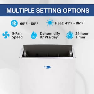 NEX 12,000 BTU (14,000 BTU ASHRAE) Portable Air Conditioner Cools 600 Sq.Ft. with Heat, Dehumidifier, and Wi-Fi in White