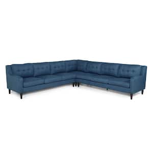 Huntley 113.5 in. 3-Piece L-Shaped Polyester Sectional in Blue