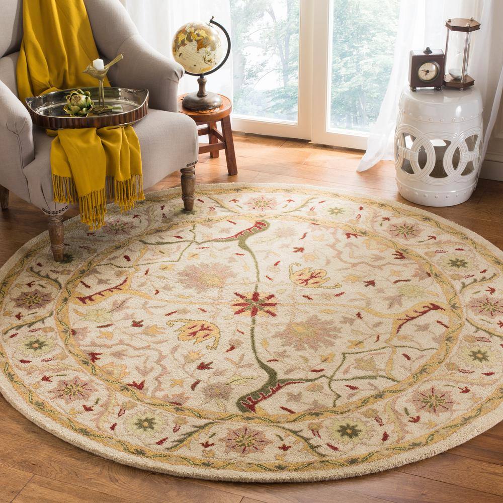 Ivory Round Handmade Wool Tufted Area Rug