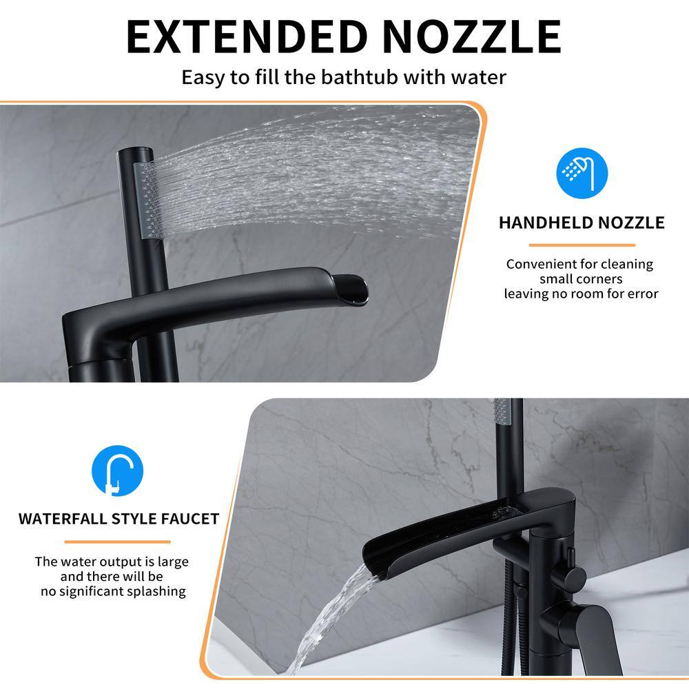Matte Black Stainless Steel Freestanding Tub Faucet with Hand Shower