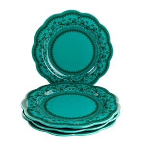Medallion 4 Piece 10.6 in. Turquoise Stoneware Scalloped Dinner Plate Set