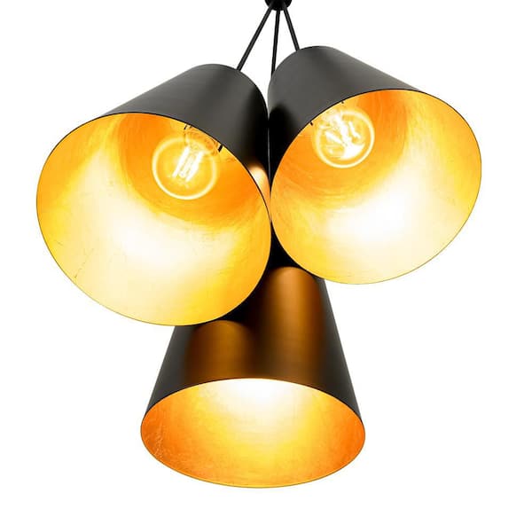 HUOKU Plano 3-Light 14.2 in.W Matte Black Cord Pendant Light with Drum  Metal Cover for Kitchen&frasl;Living Room PD1077311