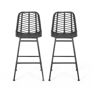 Sawtelle Grey Faux Rattan Outdoor Patio Bar Stool (2-Pack)