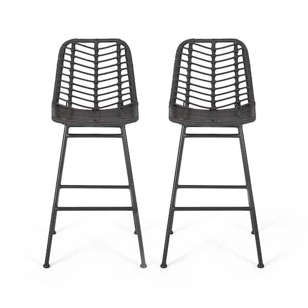 Sawtelle Grey Faux Rattan Outdoor Patio Bar Stool (2-Pack)