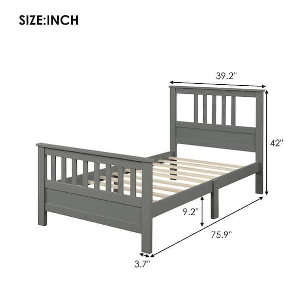 Gray Twin Size Wood Platform Bed, Twin Size Wooden Bed Frame