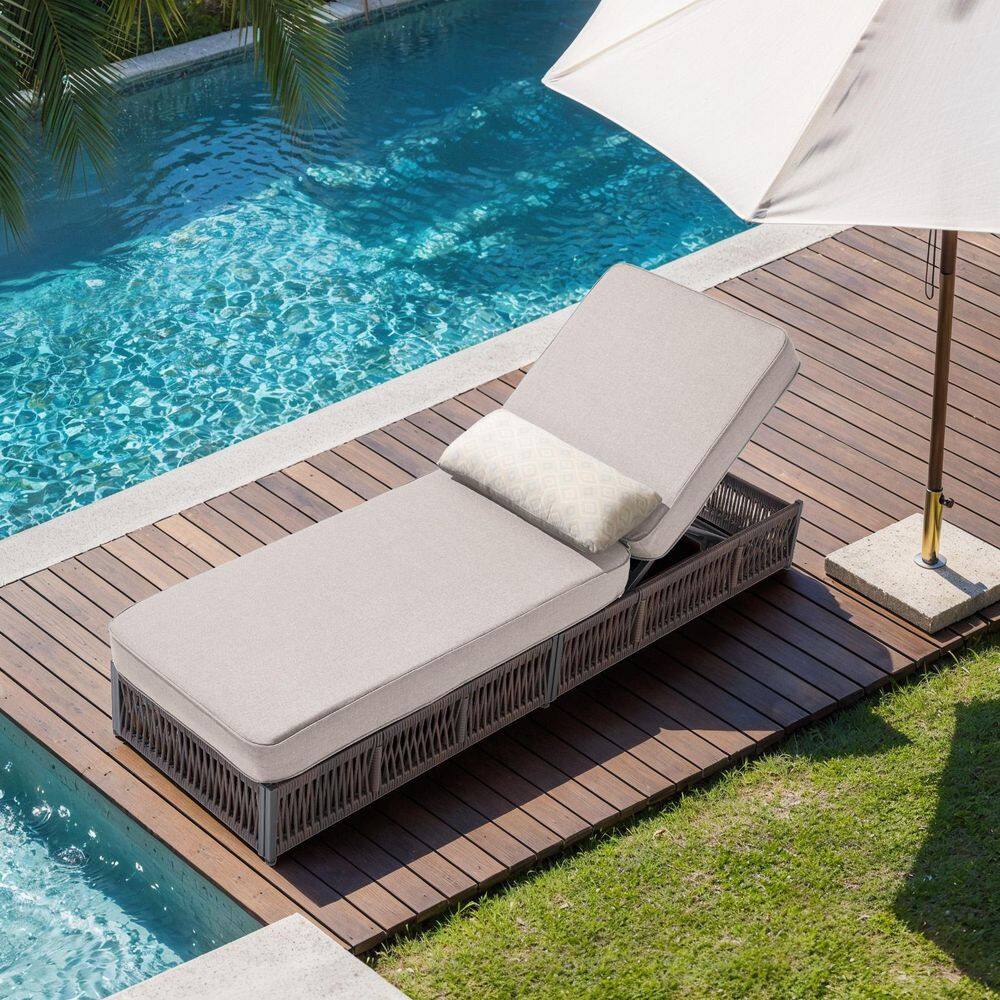 Rotavia Brown 1-Piece Wicker Outdoor Chaise Lounge Patio Lounge Recliner with Adjustable Backrest with Beige Cushions price history on PriceWatchPro