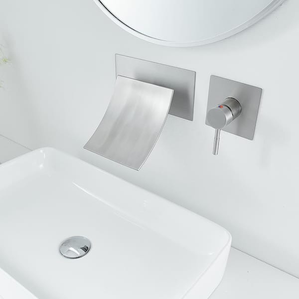 Single Handle Wall Mount Spout Waterfall Bathroom Faucet in Brushed Nickel